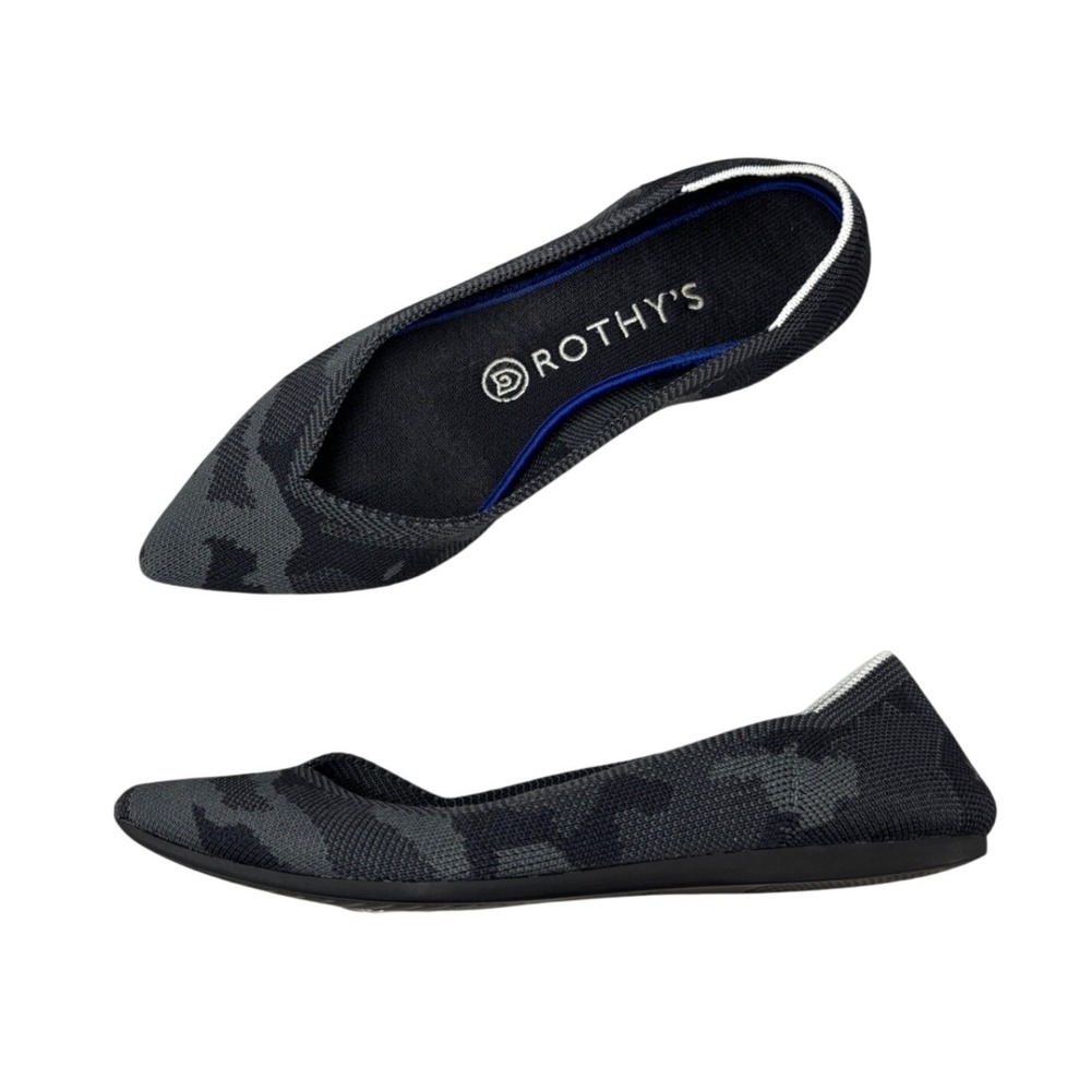 Rothys The Point Grey Camo Knit Pointed Toe Flat Shoes Slip On Women's Size 7